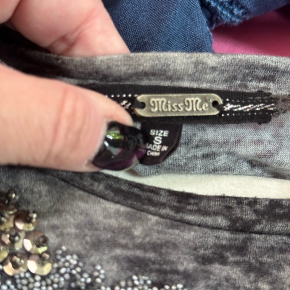 Miss Me Black and Gray Cap Sleeve Embellished Blouse, size S - Picture 10 of 10